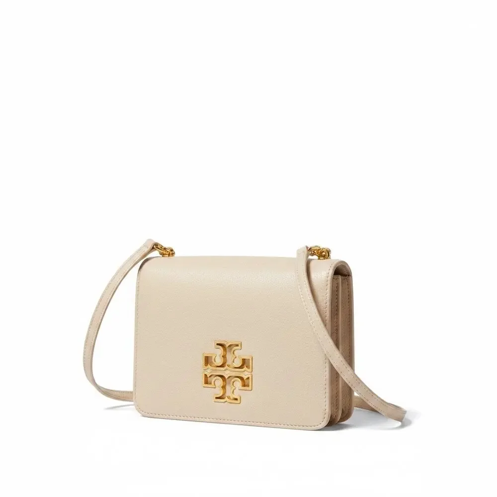 Tory Burch Britten Combo Crossbody Bag Pebbled Leather Chain Purse Gold Logo
